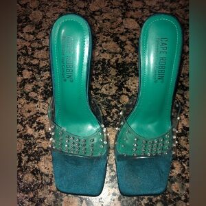 🩴Cape Robbin Teal Clear Crystal Studded Stilettos